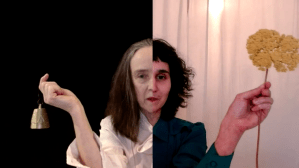 Split screen with 2 halves of a person making a whole