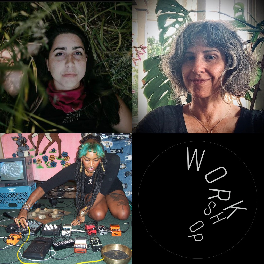 portraits of Yaara, Becky and Alim plus logo for workshop